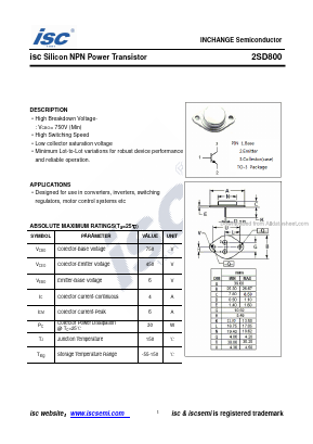 2SD800 Datasheet PDF Isahaya Electronics