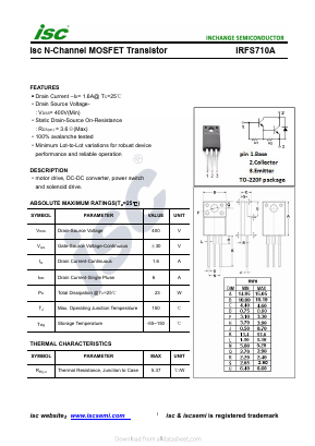 IRFS710A Datasheet PDF Inchange Semiconductor