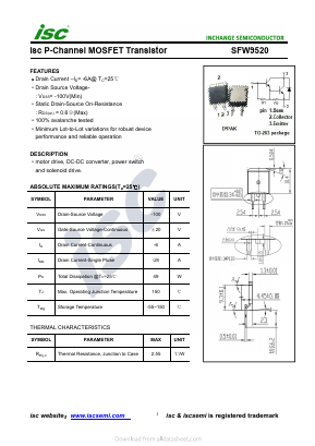 SFW9520 Datasheet PDF Inchange Semiconductor