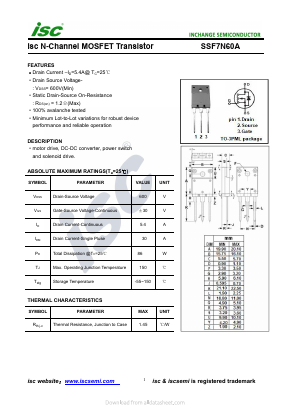 SSF7N60A Datasheet PDF Inchange Semiconductor