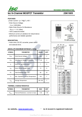 2SK1009 Datasheet PDF Inchange Semiconductor