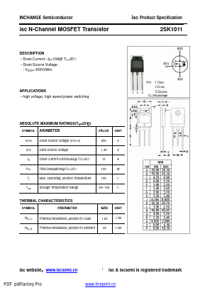 K1011 Datasheet PDF Inchange Semiconductor