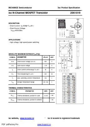 K1019 Datasheet PDF Inchange Semiconductor