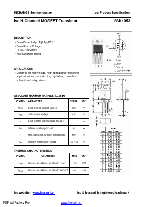 K1053 Datasheet PDF Inchange Semiconductor