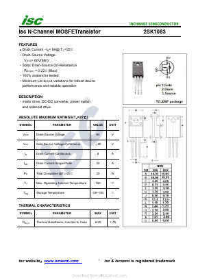 2SK1083 Datasheet PDF Inchange Semiconductor