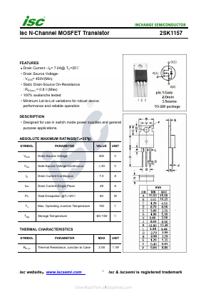2SK1157 Datasheet PDF Inchange Semiconductor