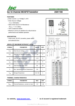 2SK1180 Datasheet PDF Inchange Semiconductor
