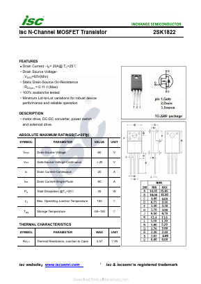 2SK1822 Datasheet PDF Inchange Semiconductor