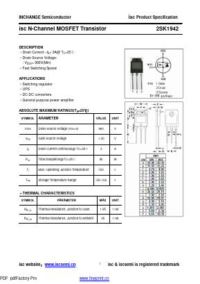 2SK1942 Datasheet PDF Inchange Semiconductor