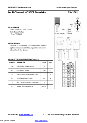 2SK1662 Datasheet PDF Inchange Semiconductor