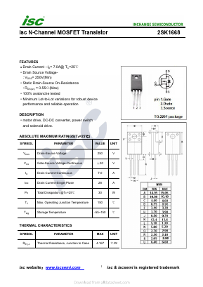 2SK1668 Datasheet PDF Inchange Semiconductor