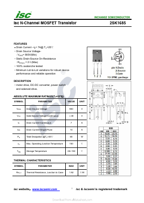 2SK1685 Datasheet PDF Inchange Semiconductor