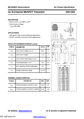 K1692 Datasheet PDF Inchange Semiconductor
