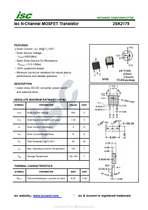K2179 Datasheet PDF Inchange Semiconductor