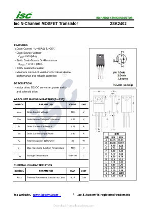 2SK2462 Datasheet PDF Inchange Semiconductor