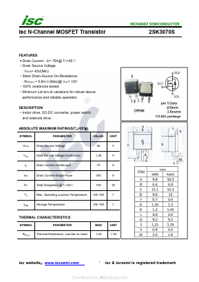 K3070S Datasheet PDF Inchange Semiconductor
