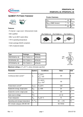 IPB80P04P4L-08 Datasheet PDF Inchange Semiconductor