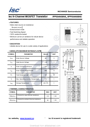 IPP034N08N5 Datasheet PDF Inchange Semiconductor