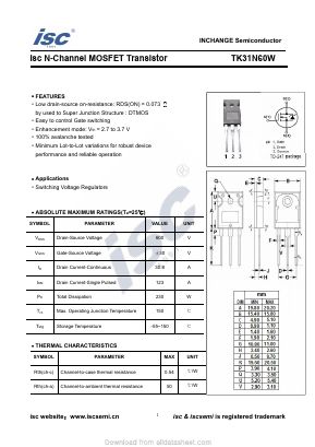 TK31N60W Datasheet PDF Inchange Semiconductor