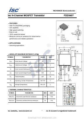 FDD9407 Datasheet PDF Inchange Semiconductor