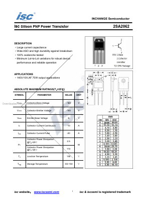 A2062 Datasheet PDF Inchange Semiconductor