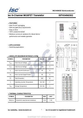 IXFH34N65X2 Datasheet PDF Inchange Semiconductor
