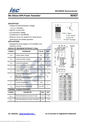 BD827 Datasheet PDF Inchange Semiconductor