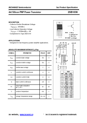 B1038 Datasheet PDF Inchange Semiconductor