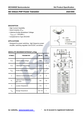 2SA1040 Datasheet PDF Inchange Semiconductor