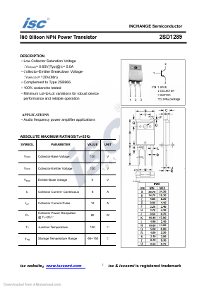 D1289 Datasheet PDF Inchange Semiconductor
