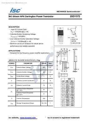 2SD1572 Datasheet PDF Inchange Semiconductor