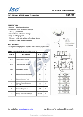 2SD207 Datasheet PDF Inchange Semiconductor
