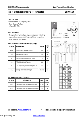 2SK1554 Datasheet PDF Inchange Semiconductor