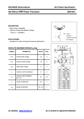 2SA1001 Datasheet PDF Inchange Semiconductor