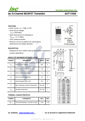 AOT11N60 Datasheet PDF Inchange Semiconductor