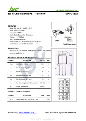 SIHFU430A Datasheet PDF Inchange Semiconductor