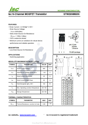 STW26NM60N Datasheet PDF Inchange Semiconductor