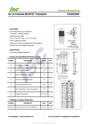 TK20E60W Datasheet PDF Inchange Semiconductor