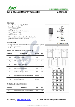 AOTF9N90 Datasheet PDF Inchange Semiconductor