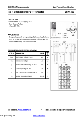 2SK1460 Datasheet PDF Inchange Semiconductor