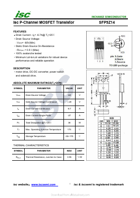 SFP9Z14 Datasheet PDF Inchange Semiconductor