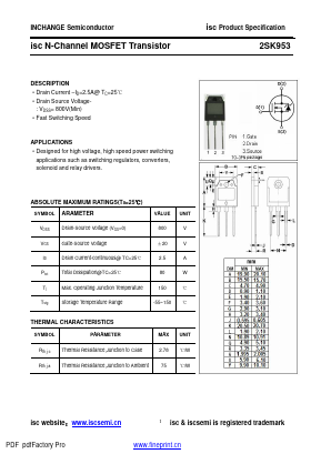 2SK953 Datasheet PDF Inchange Semiconductor