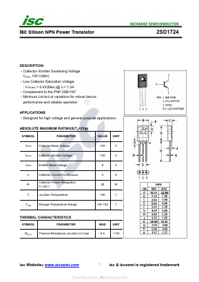 2SD1724 Datasheet PDF Inchange Semiconductor