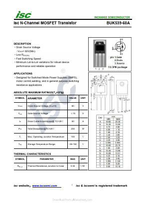 BUK539-60A Datasheet PDF Inchange Semiconductor