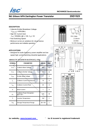 2SD1523 Datasheet PDF Inchange Semiconductor