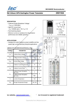 D1524 Datasheet PDF Inchange Semiconductor