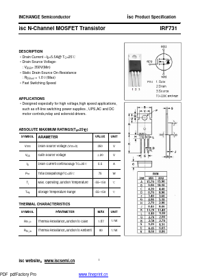 IRF731 Datasheet PDF Inchange Semiconductor