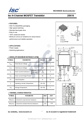 25N10 Datasheet PDF Inchange Semiconductor