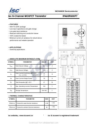 IPA60R600P7 Datasheet PDF Inchange Semiconductor