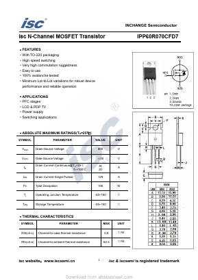 IPP60R070CFD7 Datasheet PDF Inchange Semiconductor